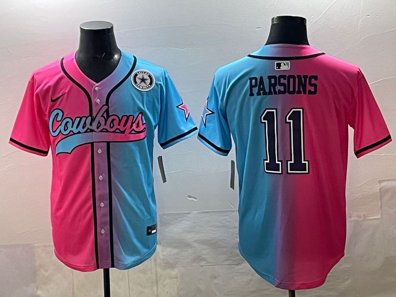 Men 2025 Dallas Cowboys 11 Parsons Blue pink Nike Limited NFL Jersey style 07